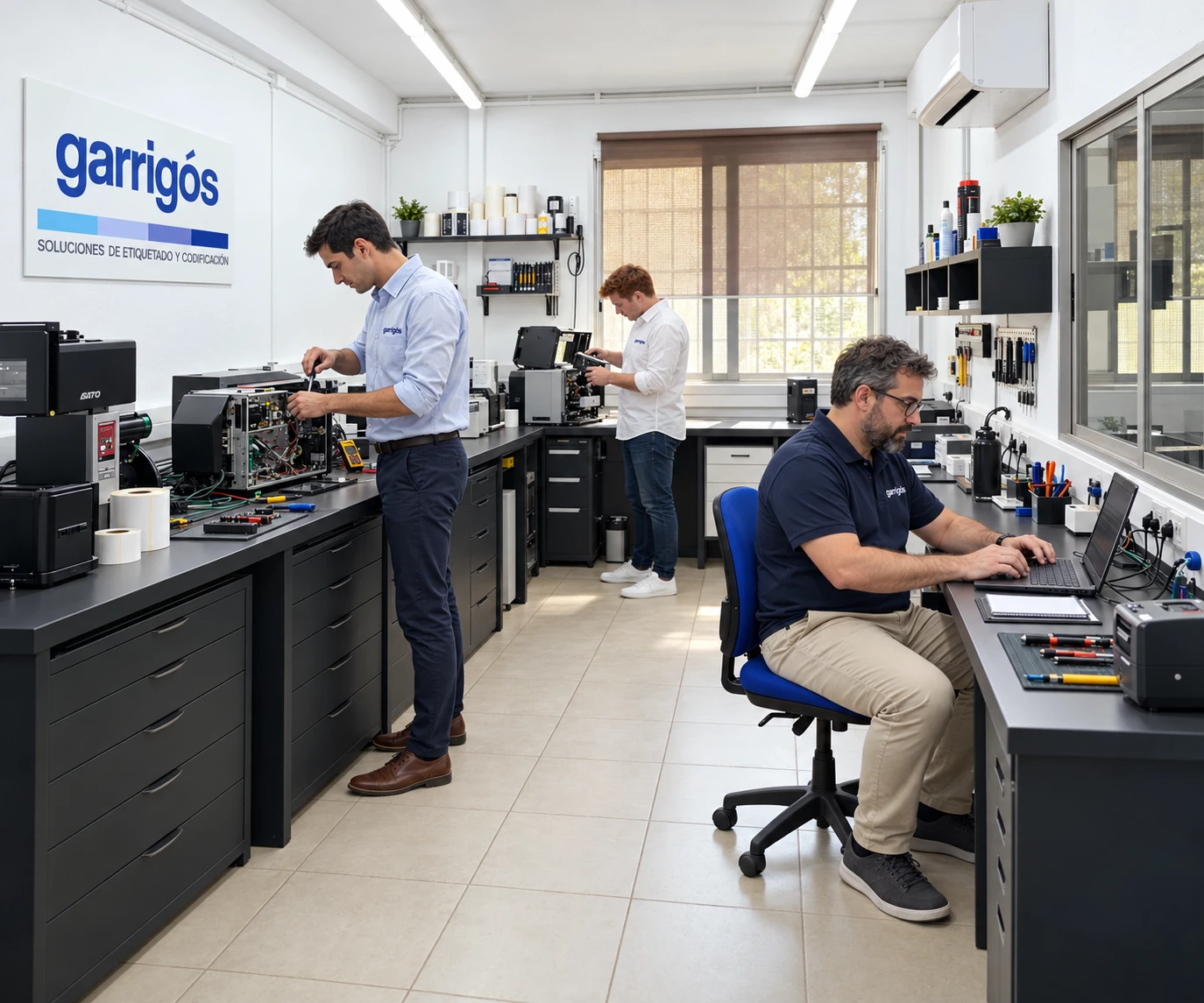 Equipo de asistencia técnica de Garrigós trabajando en el taller